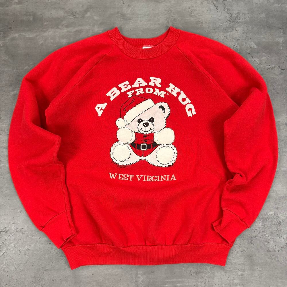 Vintage Merry Christmas Red Bear Hug From West Virginia Sweatshirt